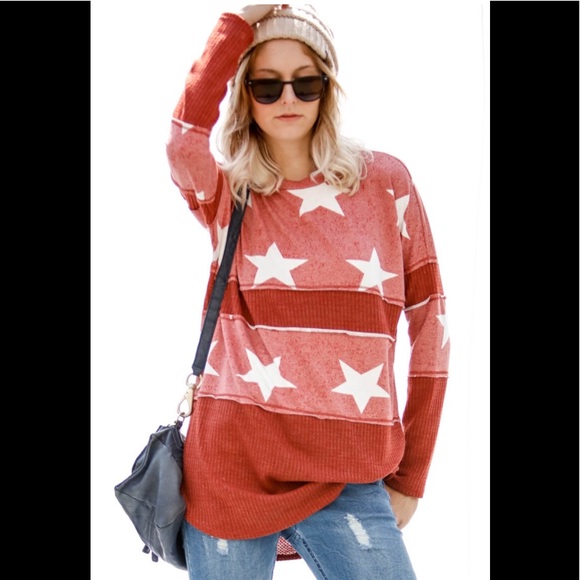 My Story Tops - Rust Star Reversed Stitch Top